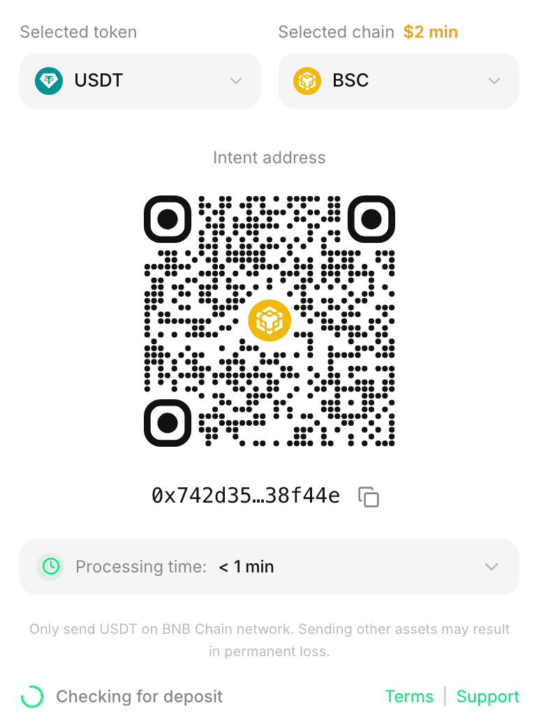 D0 Checkout payment screen with token and chain pickers and a QR code to pay